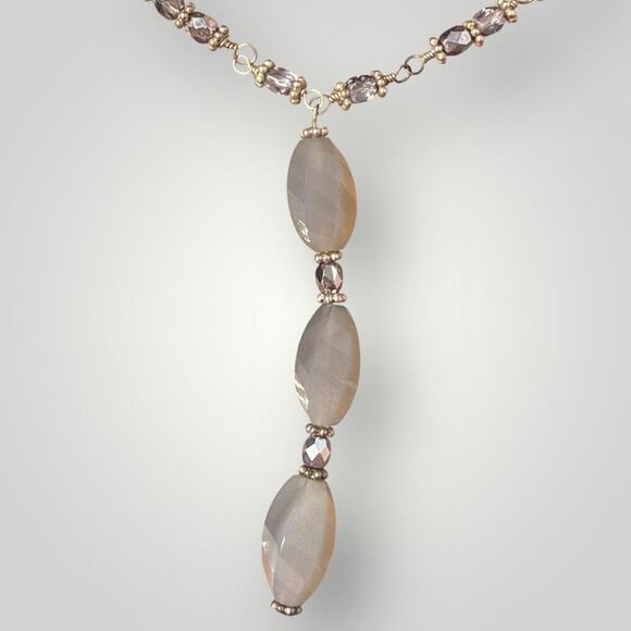 Sterling Silver Necklace & Earrings Set  Quartz Crystal Beads Vintage Handmade - Picture 2 of 11